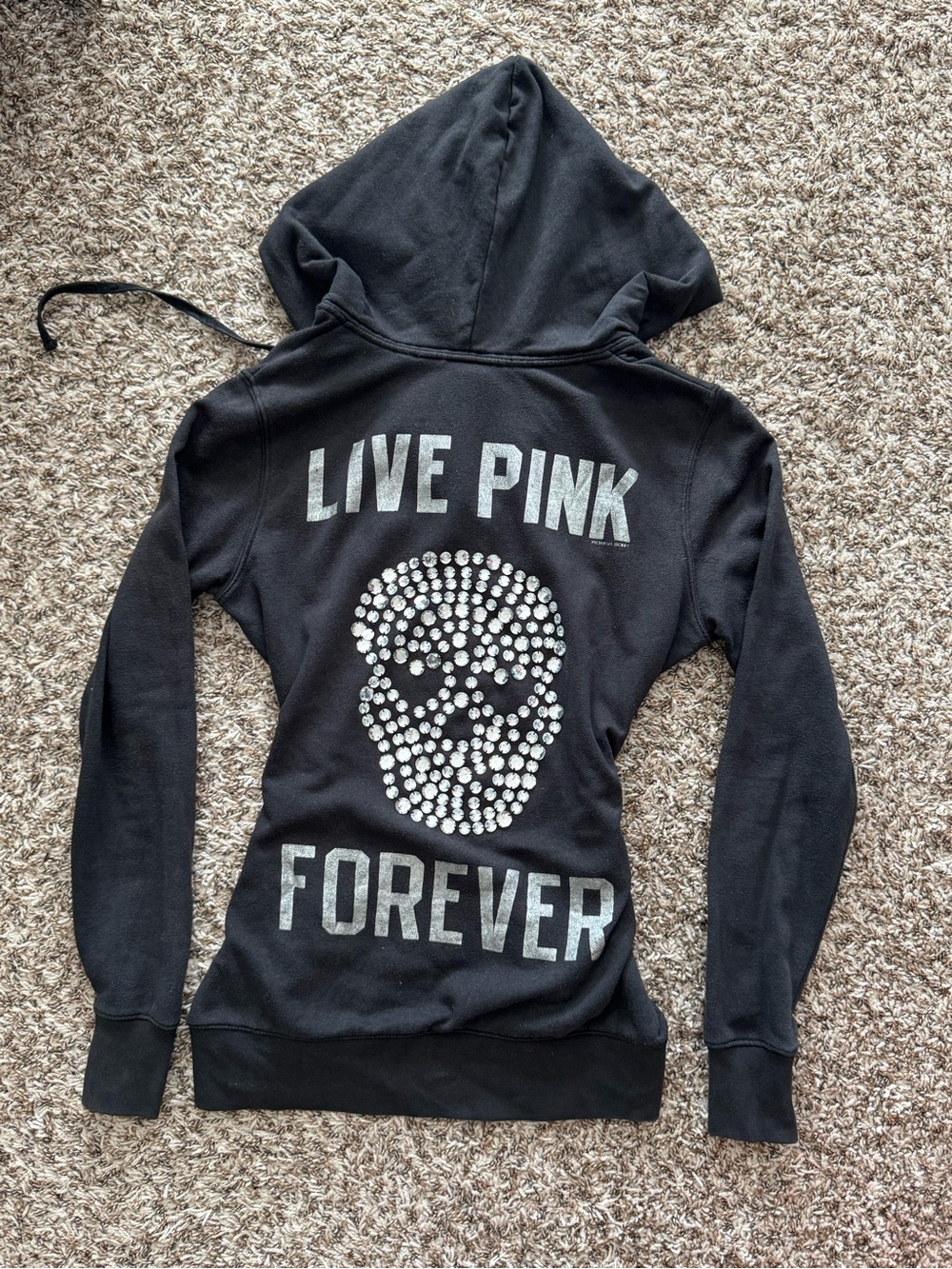 Y2k PINK Victoria's Secret Black Rhinestone Skull Jacket - Live Pink Forever